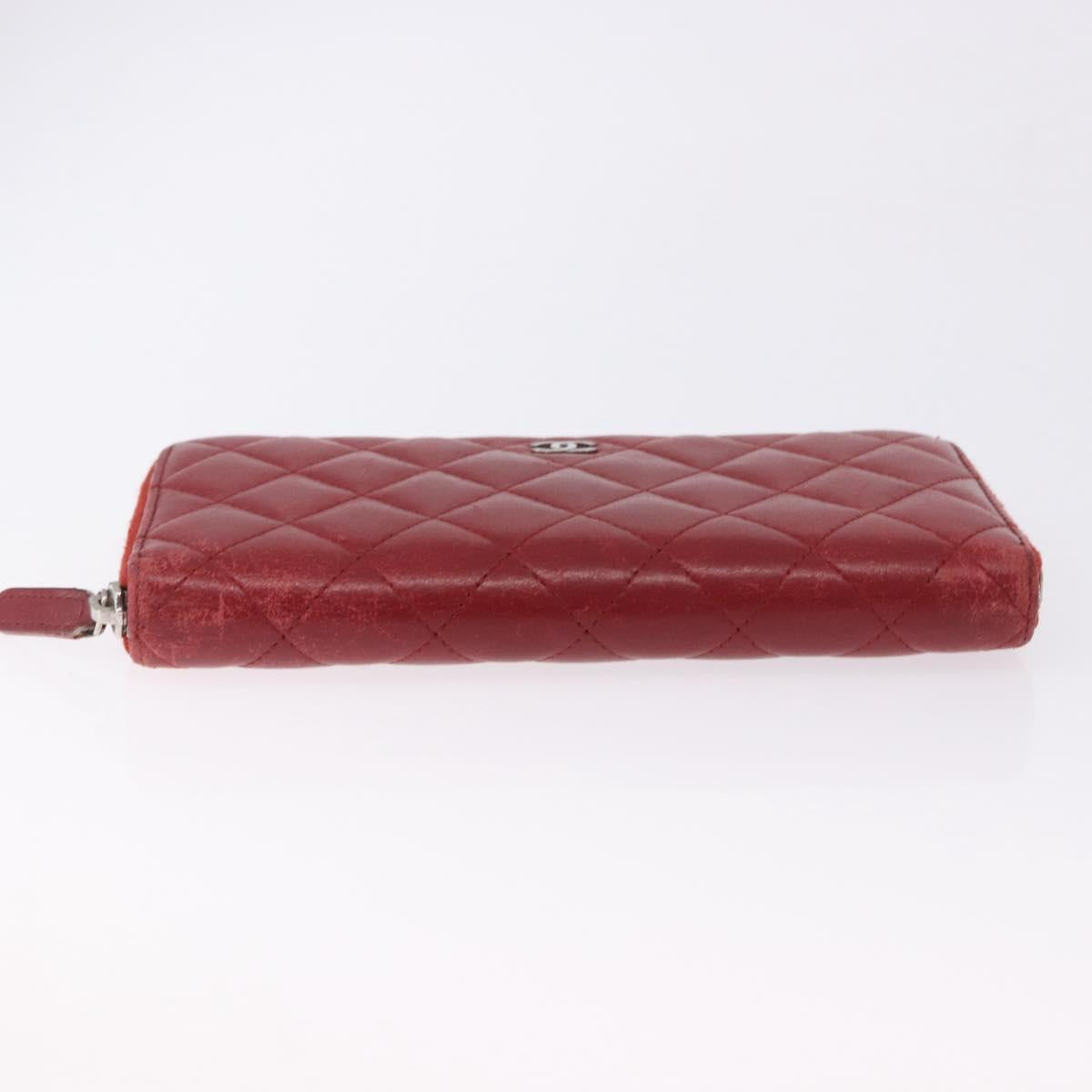 CHANEL Matelasse Long Wallet Lamb Skin Red Silver CC Auth bs36449 - Jerrillo image 8