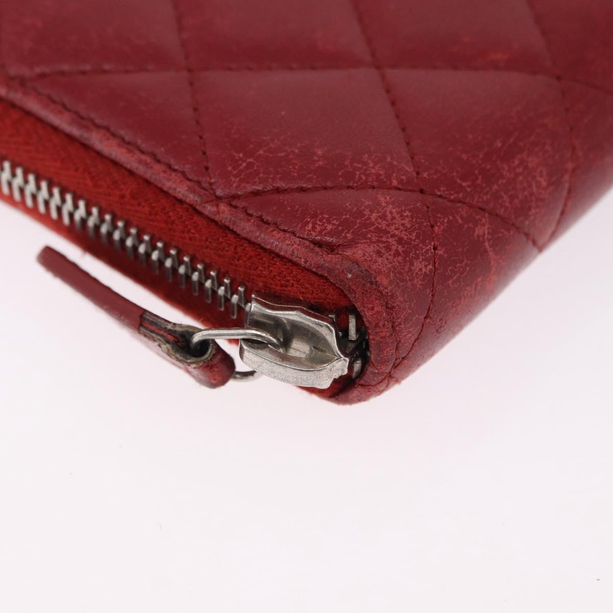 CHANEL Matelasse Long Wallet Lamb Skin Red Silver CC Auth bs36449 - Jerrillo image 9