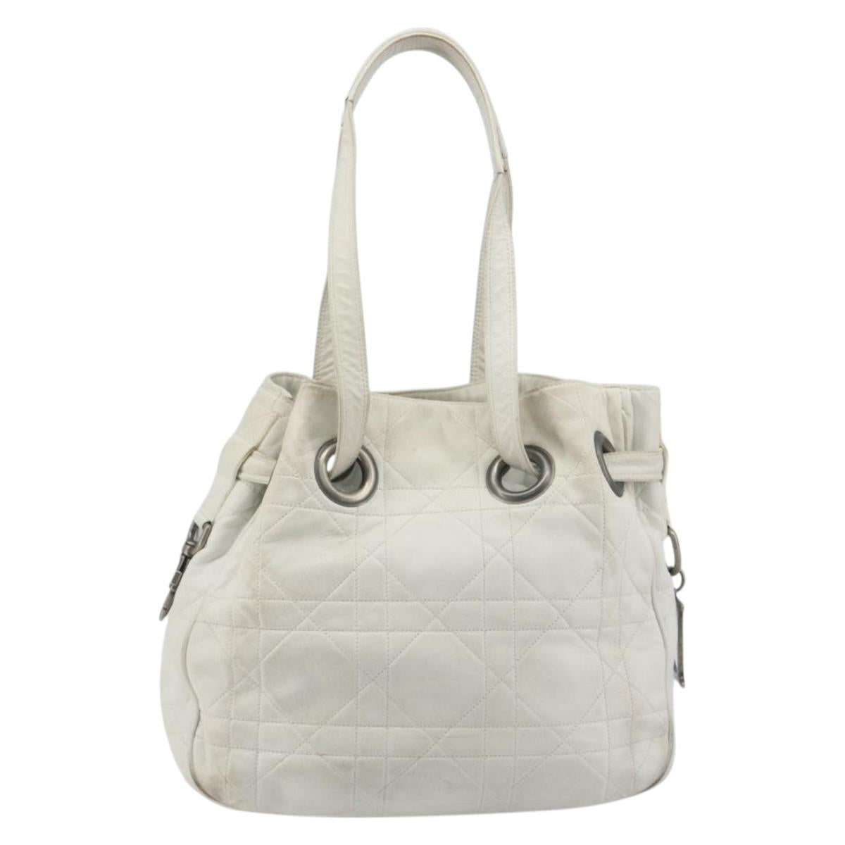 Christian Dior Canage Tote Bag Leather White Silver Auth bs36672A - Jerrillo image 3