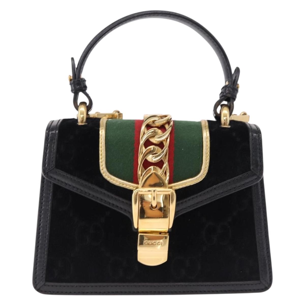GUCCI GG Canvas Web Sherry Line Bag Velvet 2way Black Gold 470270 Auth ep15093A - Jerrillo image 2