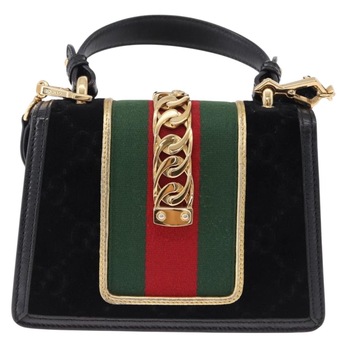 GUCCI GG Canvas Web Sherry Line Bag Velvet 2way Black Gold 470270 Auth ep15093A - Jerrillo image 3