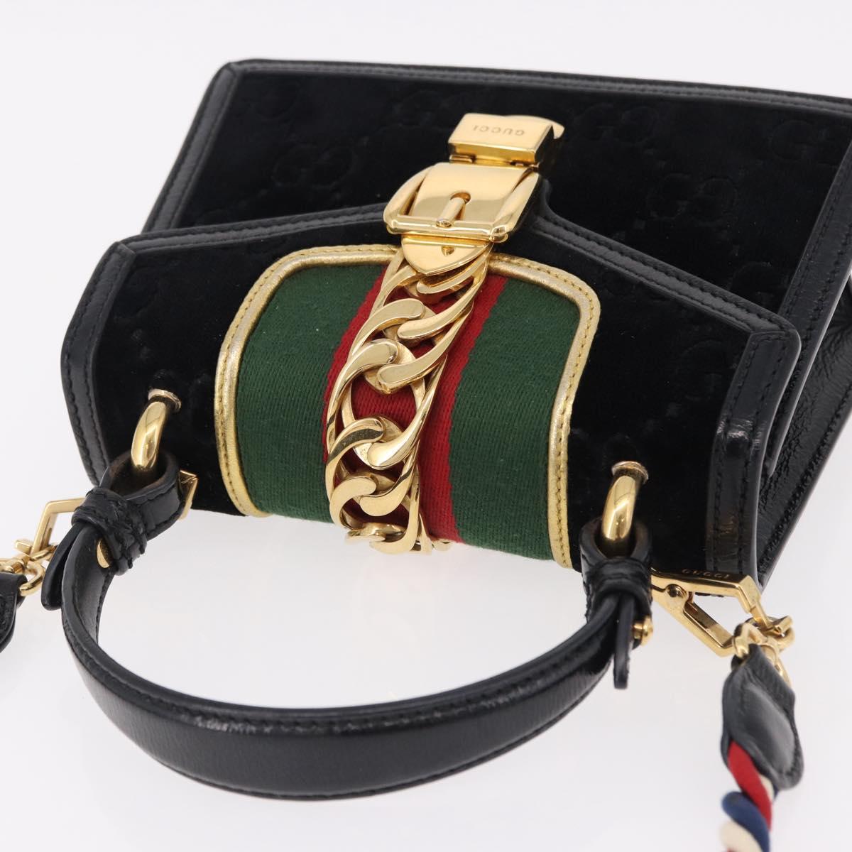 GUCCI GG Canvas Web Sherry Line Bag Velvet 2way Black Gold 470270 Auth ep15093A - Jerrillo image 6