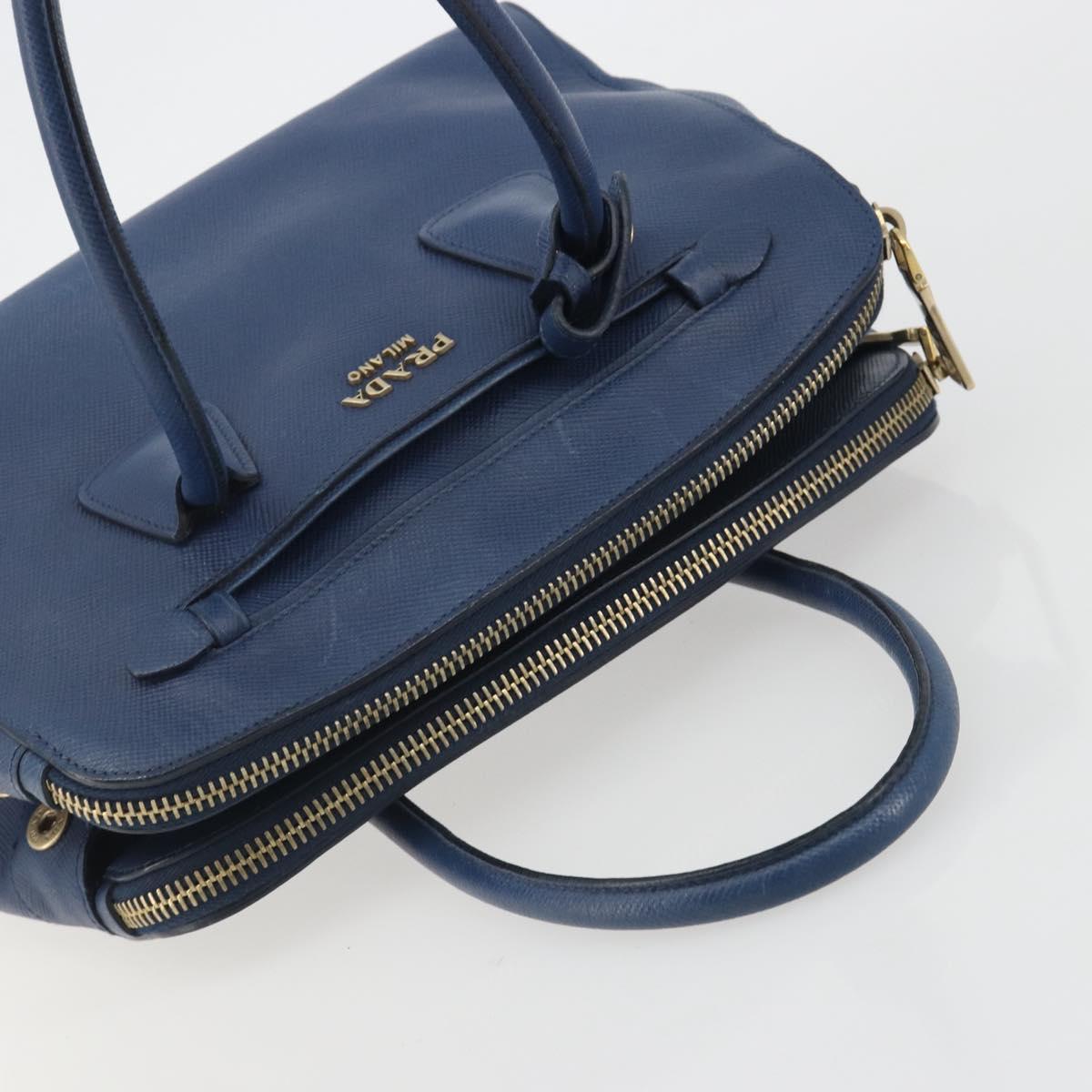PRADA Hand Bag Leather Blue Gold Tone Auth ep15244 - Jerrillo image 6