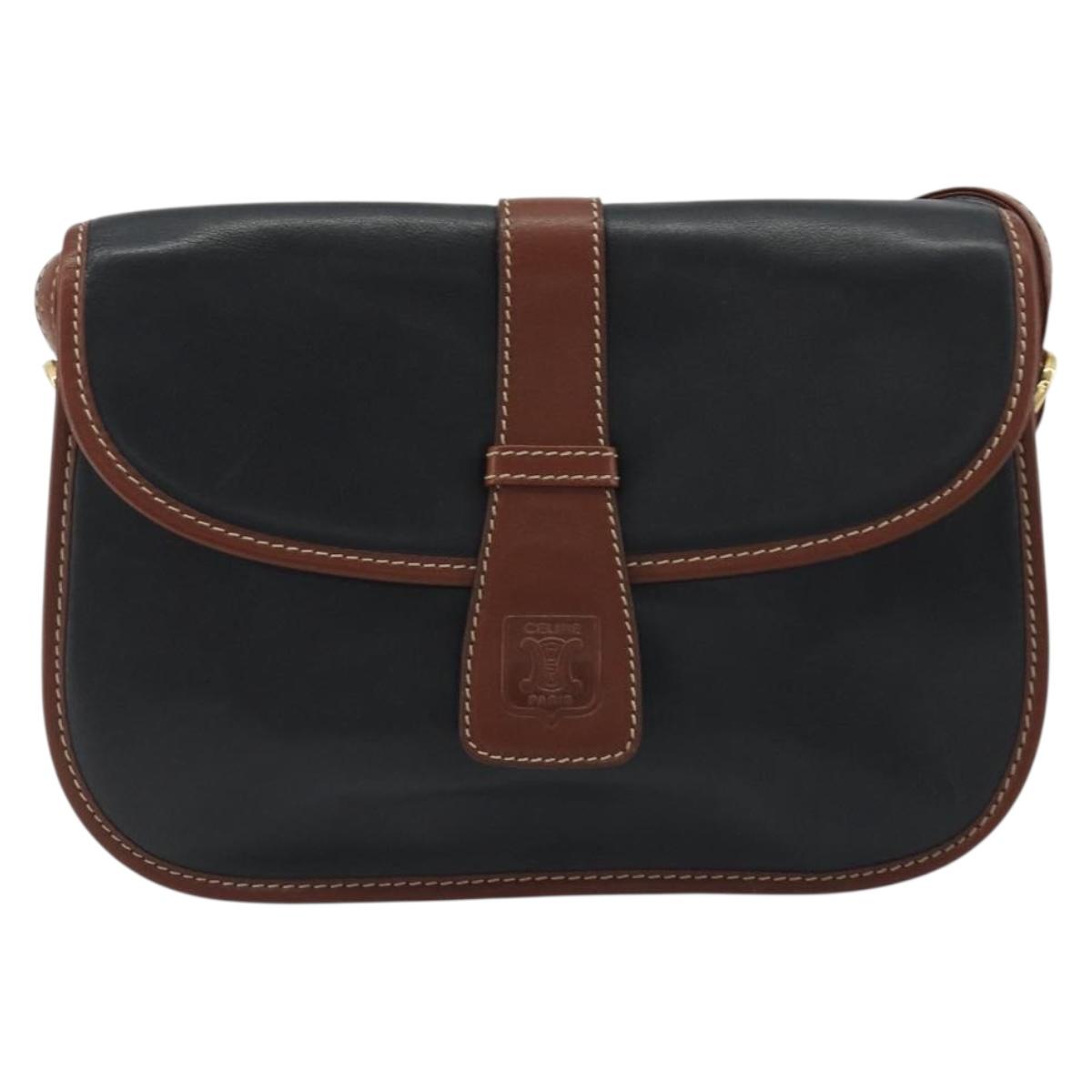 CELINE Shoulder Bag Leather Black Brown Auth ep15389 - Jerrillo image 2