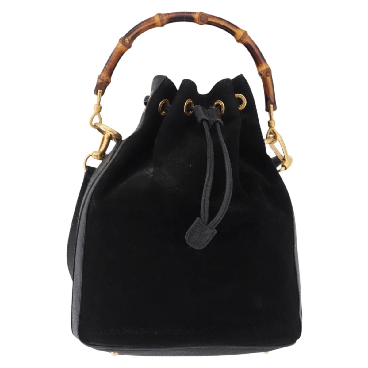GUCCI Bamboo Purse Shoulder Bag Suede 2way Black Gold 001 2865 1657 Auth ep15527 - Jerrillo image 2