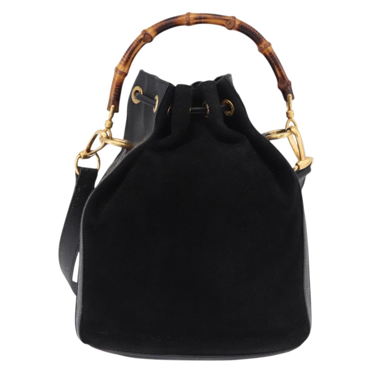 GUCCI Bamboo Purse Shoulder Bag Suede 2way Black Gold 001 2865 1657 Auth ep15527 - Jerrillo image 3