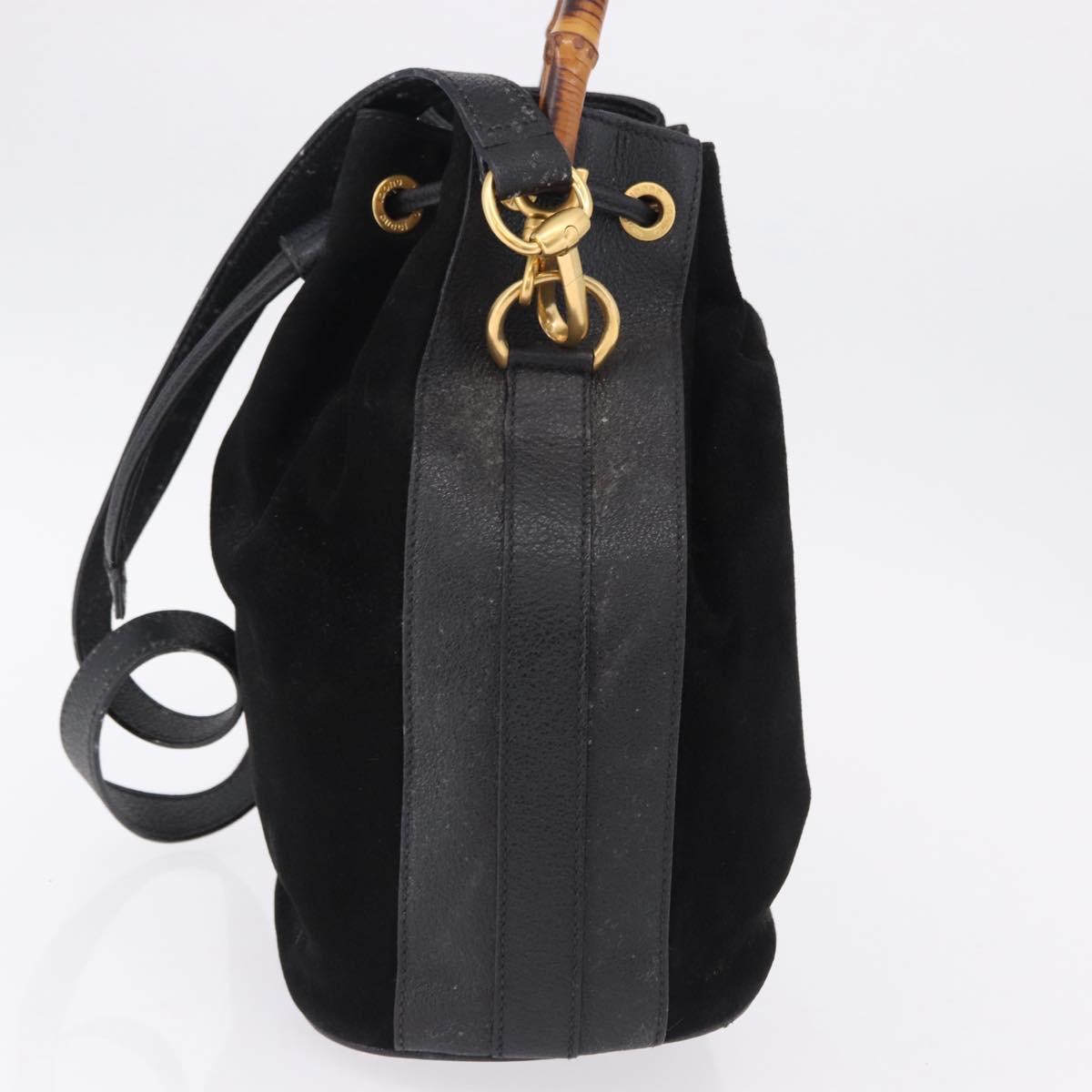 GUCCI Bamboo Purse Shoulder Bag Suede 2way Black Gold 001 2865 1657 Auth ep15527 - Jerrillo image 4