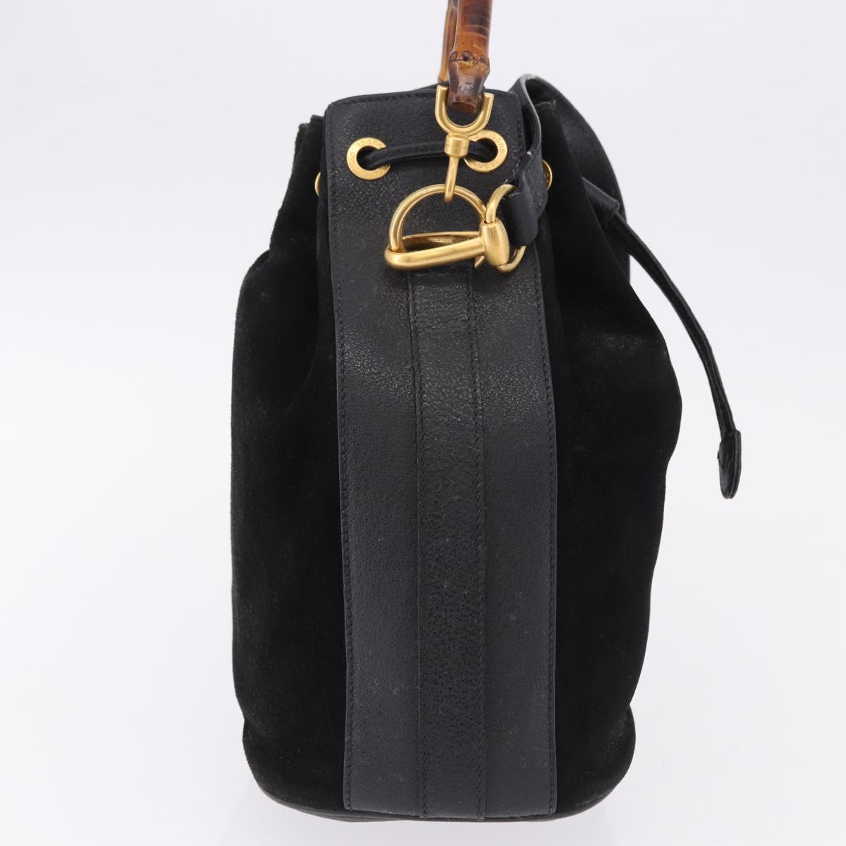 GUCCI Bamboo Purse Shoulder Bag Suede 2way Black Gold 001 2865 1657 Auth ep15527 - Jerrillo image 5