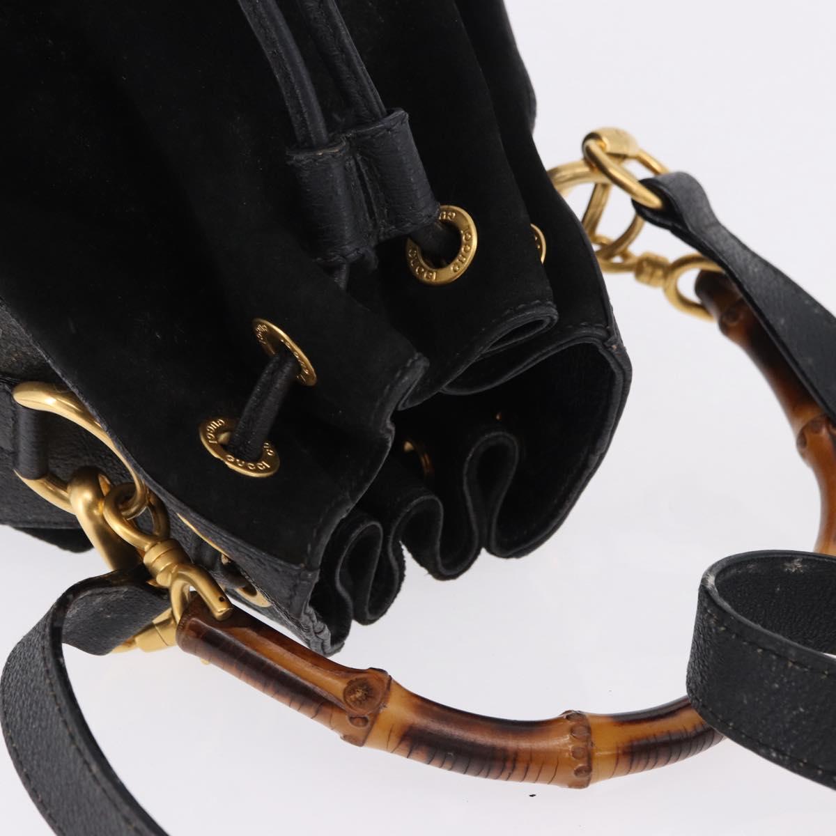 GUCCI Bamboo Purse Shoulder Bag Suede 2way Black Gold 001 2865 1657 Auth ep15527 - Jerrillo image 6