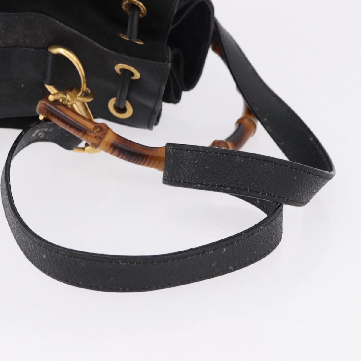 GUCCI Bamboo Purse Shoulder Bag Suede 2way Black Gold 001 2865 1657 Auth ep15527 - Jerrillo image 9