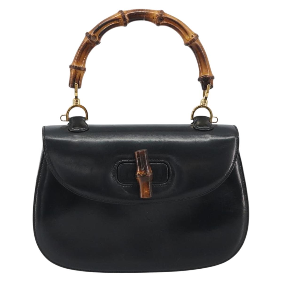 Borsa a mano GUCCI Bamboo in pelle nera e oro 000 2113 0633 Autentica ep15601A - Jerrillo image 2