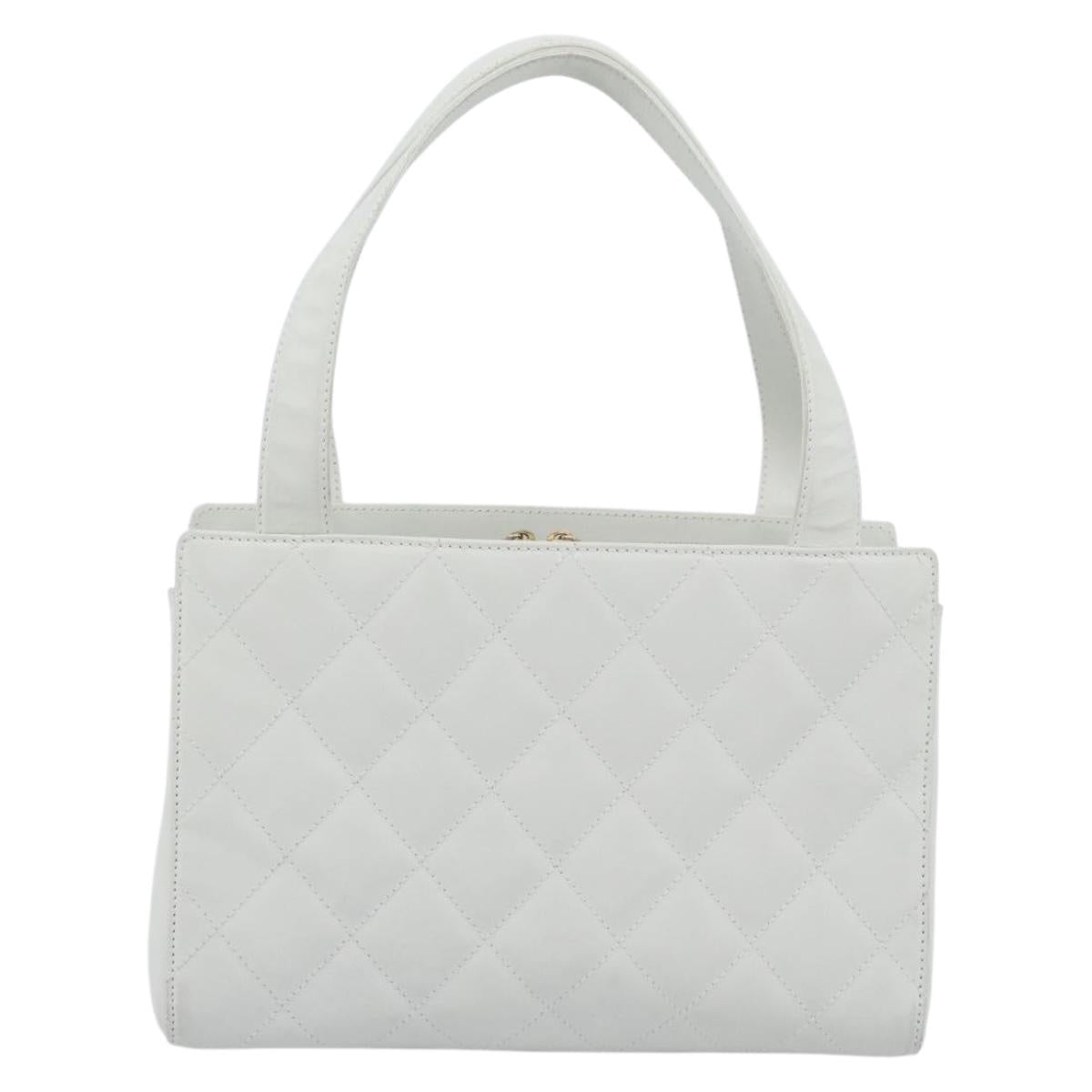 CHANEL Hand Bag Lamb Skin White Gold CC Auth mr2763V image 2