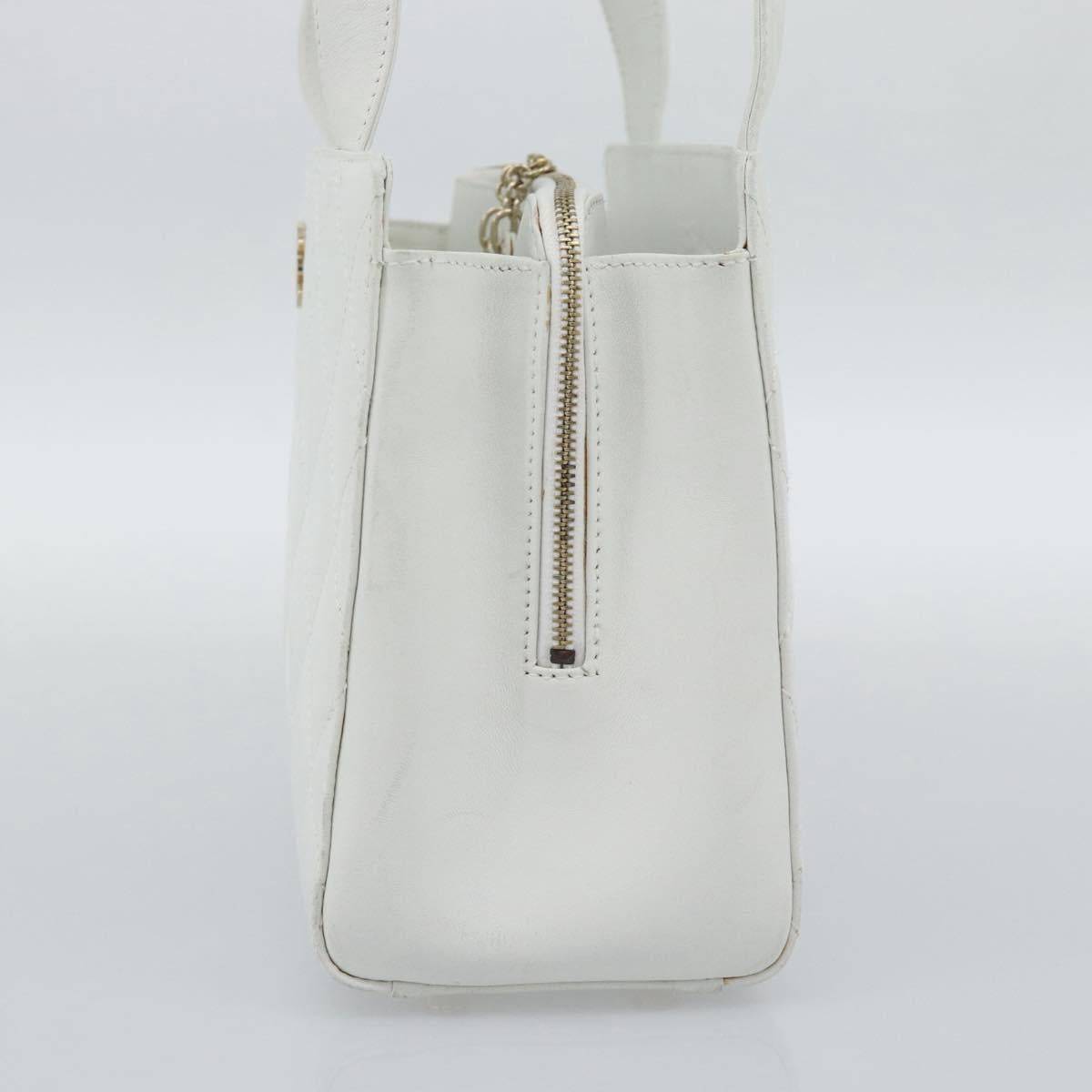 CHANEL Hand Bag Lamb Skin White Gold CC Auth mr2763V image 4