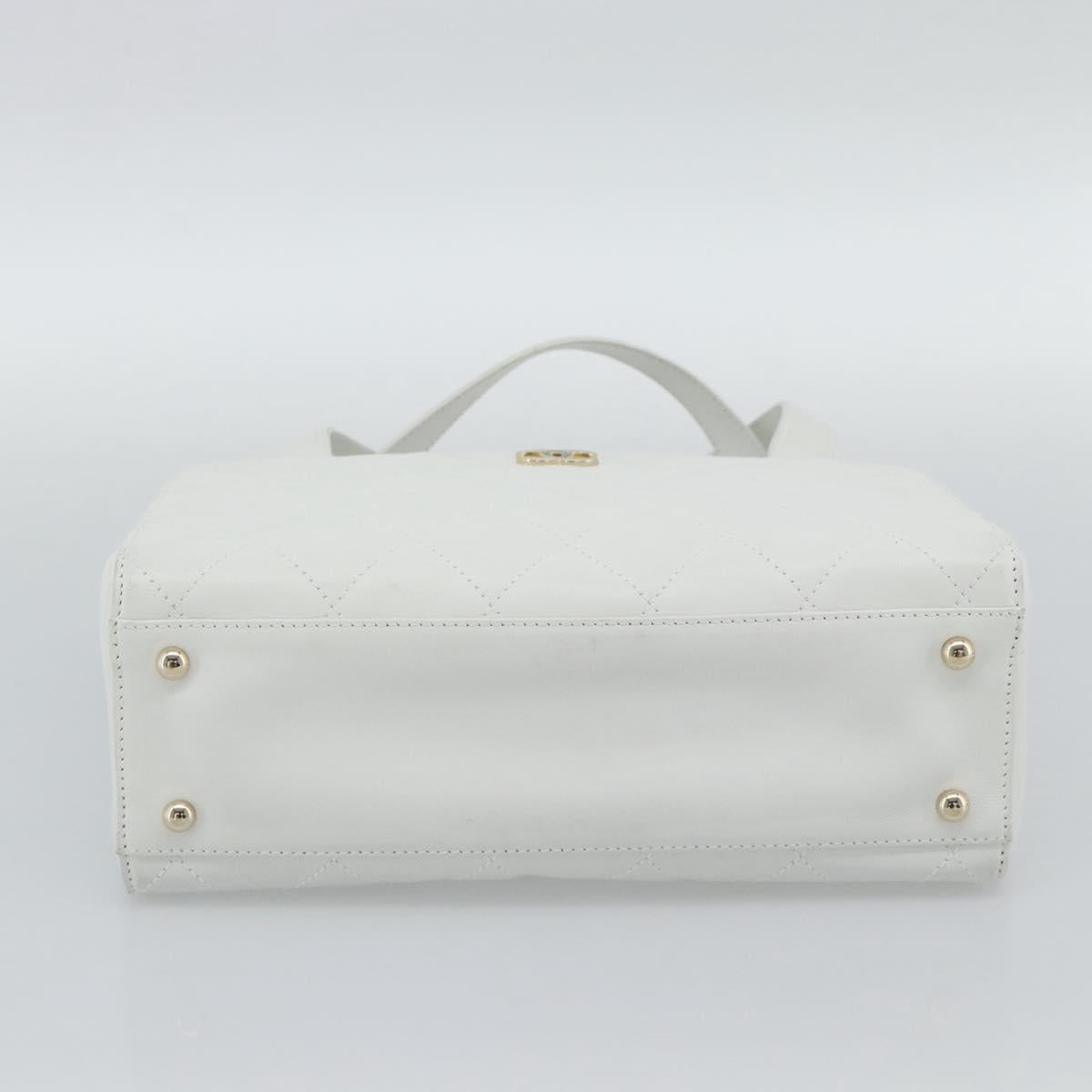 CHANEL Hand Bag Lamb Skin White Gold CC Auth mr2763V image 5
