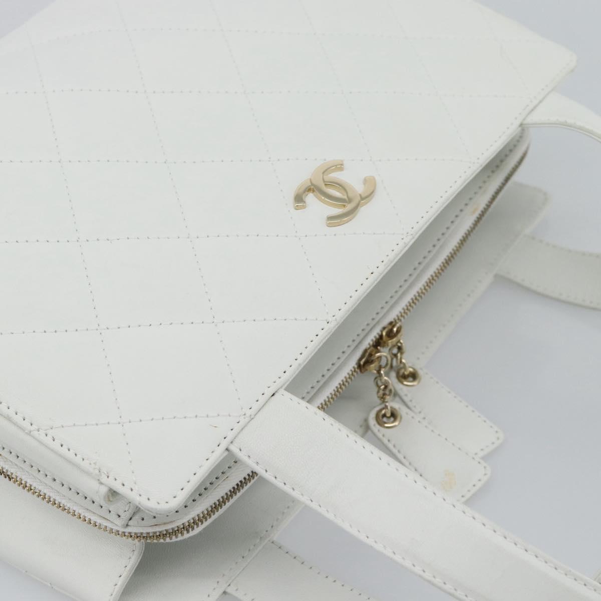 CHANEL Hand Bag Lamb Skin White Gold CC Auth mr2763V image 6