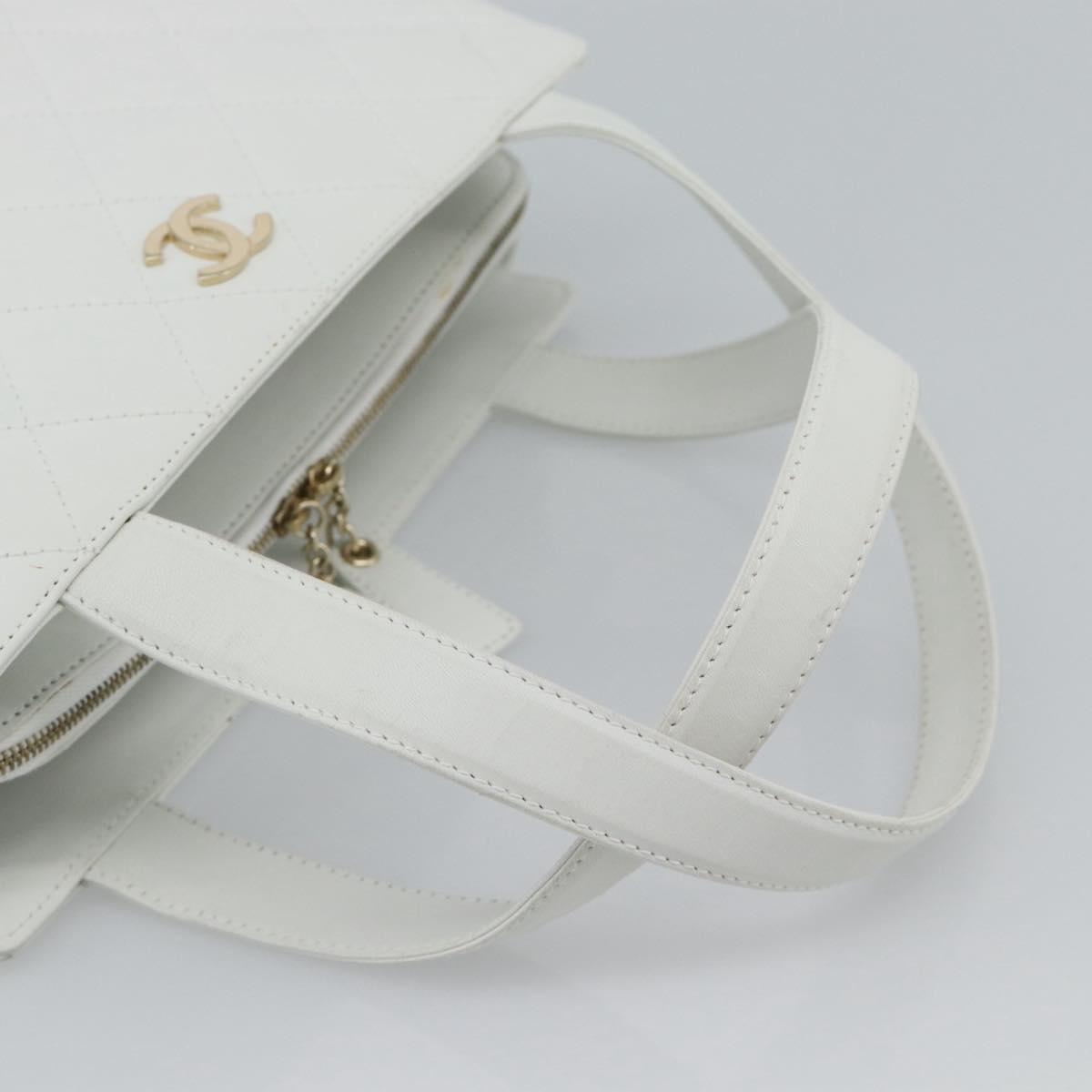 CHANEL Hand Bag Lamb Skin White Gold CC Auth mr2763V image 7