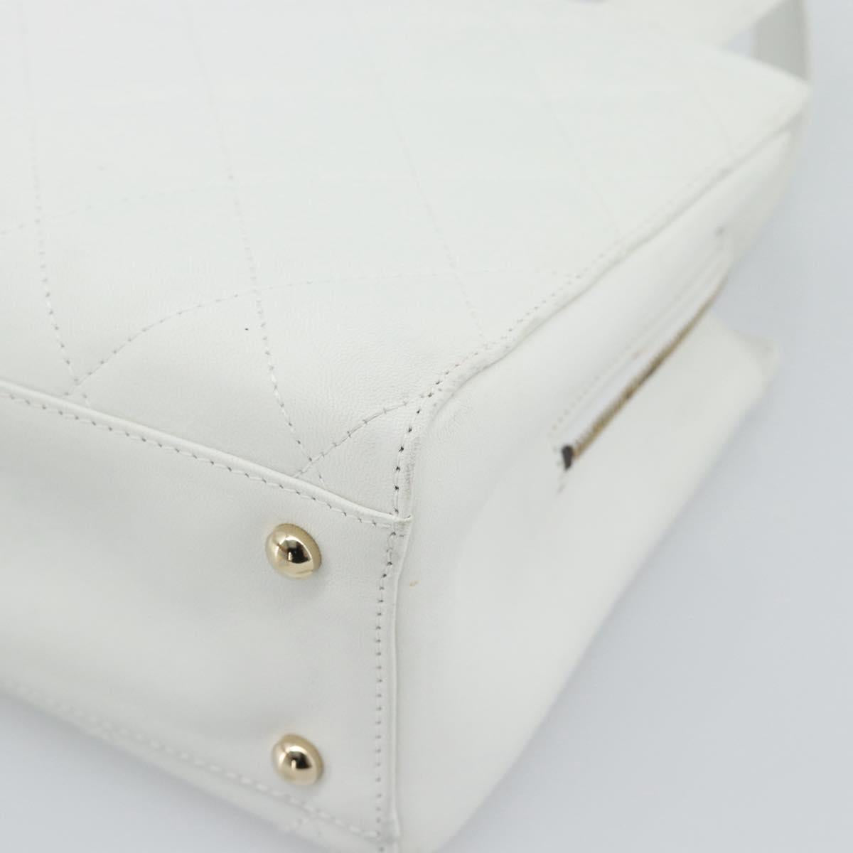 CHANEL Hand Bag Lamb Skin White Gold CC Auth mr2763V image 8