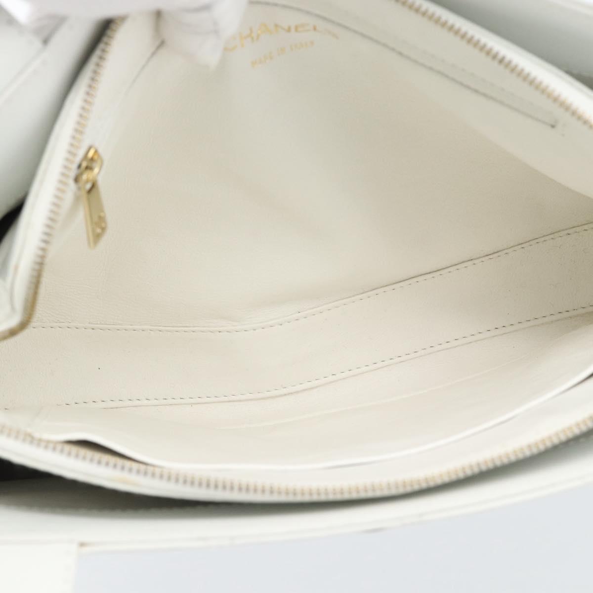 CHANEL Hand Bag Lamb Skin White Gold CC Auth mr2763V image 10