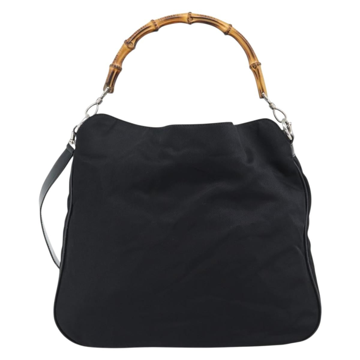 GUCCI Bamboo Hand Bag Nylon 2way Black Silver 001 1577 2615 Auth gh2147 - Jerrillo image 2