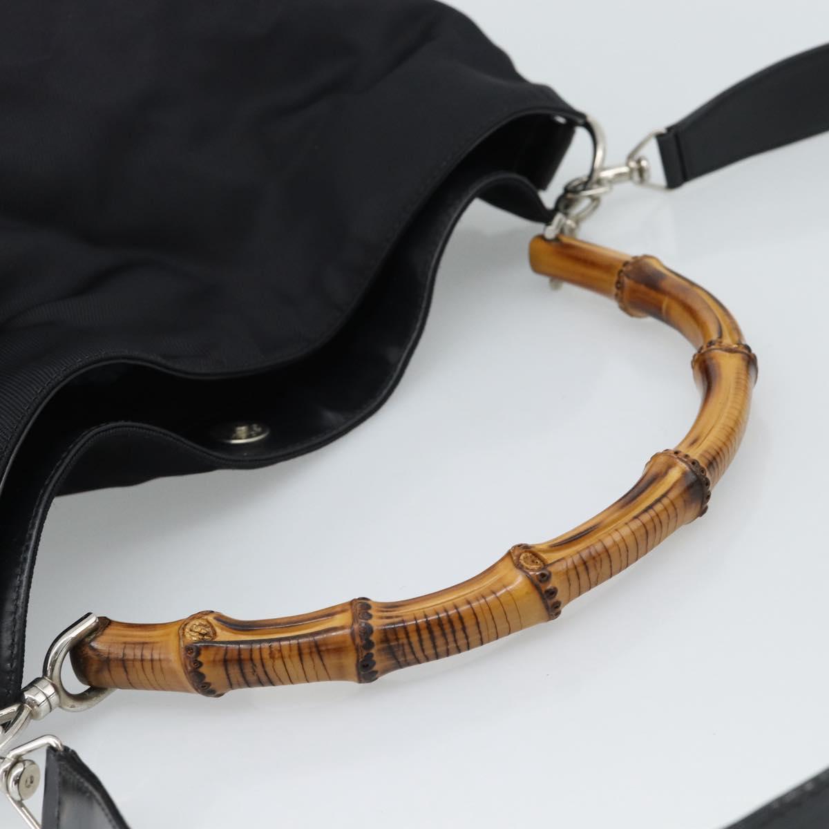 GUCCI Bamboo Hand Bag Nylon 2way Black Silver 001 1577 2615 Auth gh2147 - Jerrillo image 7