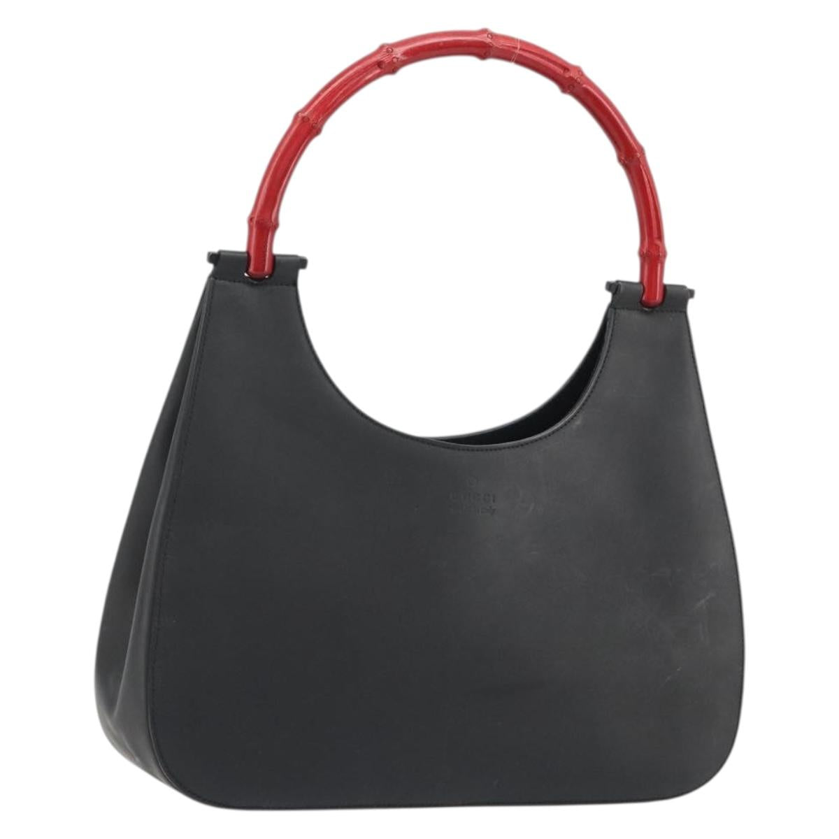GUCCI Bamboo Hand Bag Leather Black Red Silver 001 3739 Auth gh2164A - Jerrillo