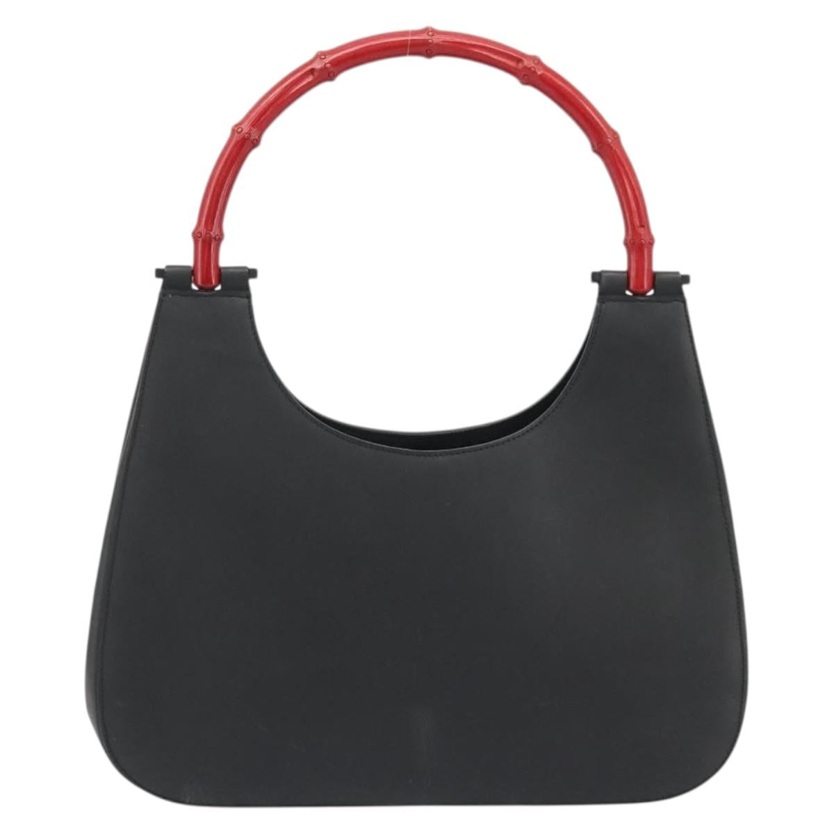 GUCCI Bamboo Hand Bag Leather Black Red Silver 001 3739 Auth gh2164A - Jerrillo image 2