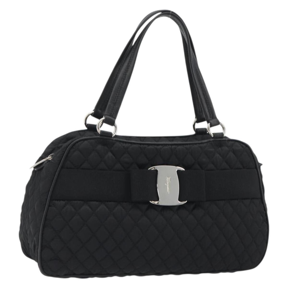 Salvatore Ferragamo Hand Bag Nylon Black Silver Auth gh2165A - Jerrillo