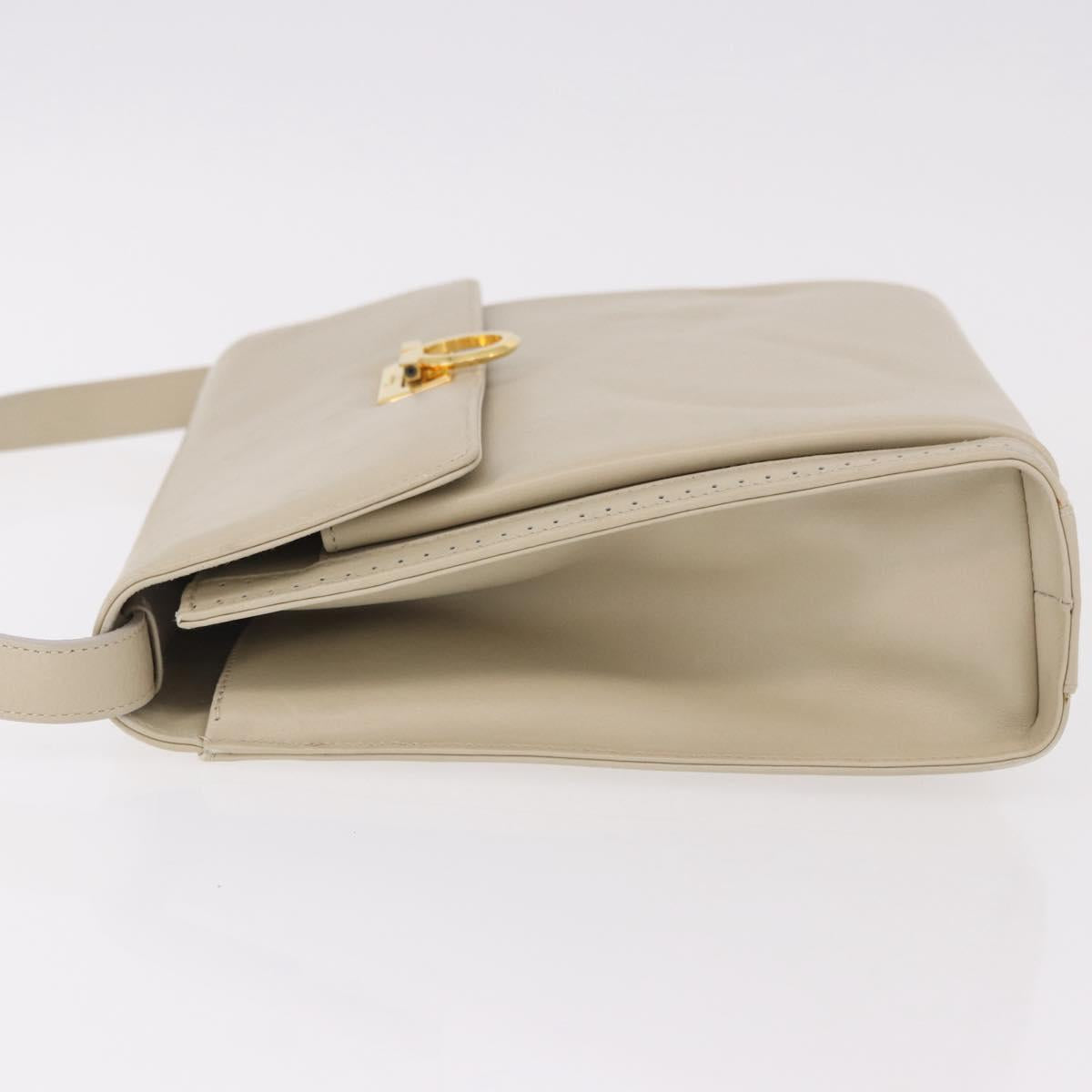 Salvatore Ferragamo Gancini Shoulder Bag Leather Ivory Gold Auth gh2195 - Jerrillo image 5