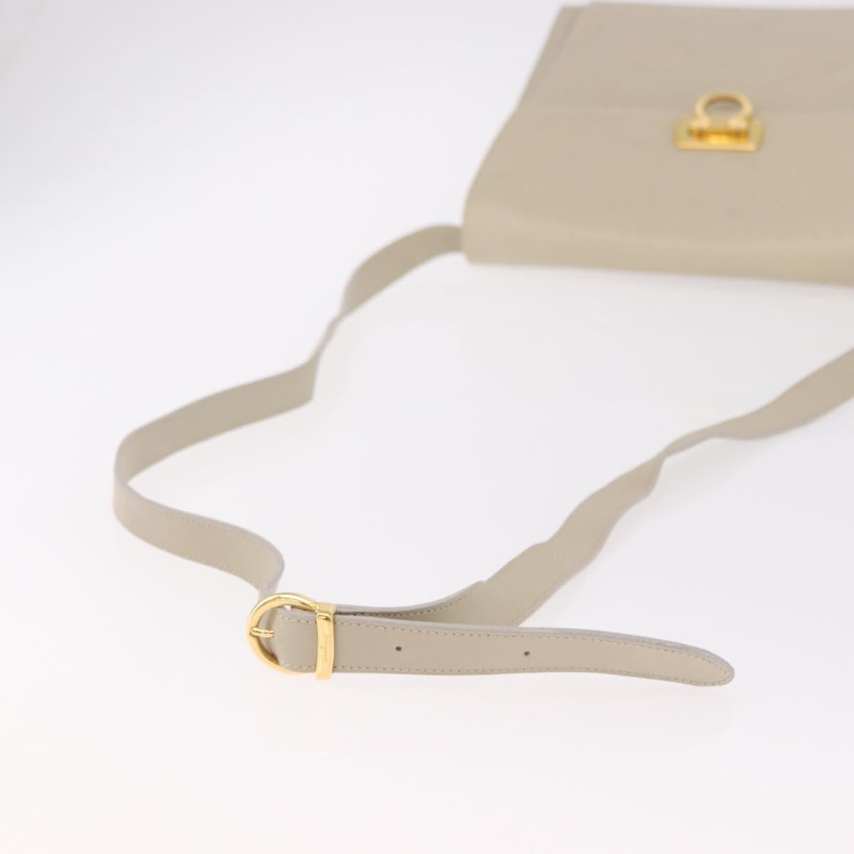 Salvatore Ferragamo Gancini Shoulder Bag Leather Ivory Gold Auth gh2195 - Jerrillo image 8