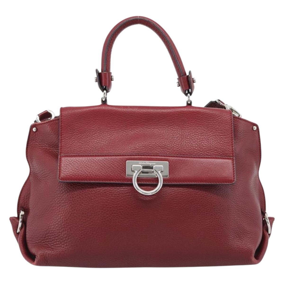 Salvatore Ferragamo Gancini Hand Bag Leather 2way Red Silver Auth gh2288A - Jerrillo image 2