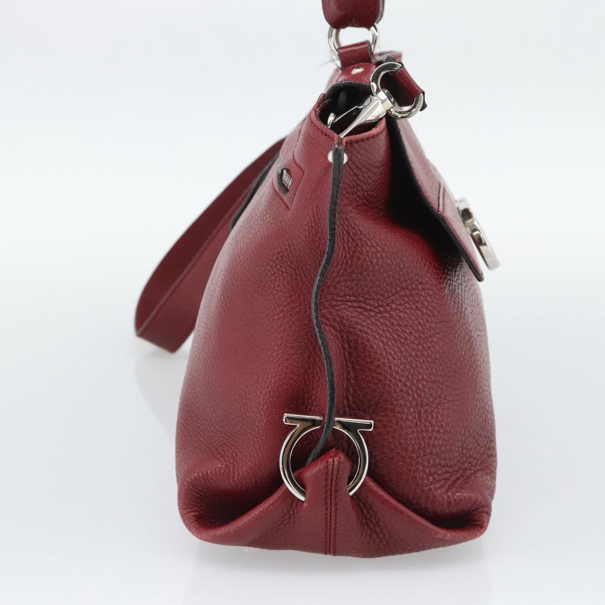 Salvatore Ferragamo Gancini Hand Bag Leather 2way Red Silver Auth gh2288A - Jerrillo image 4