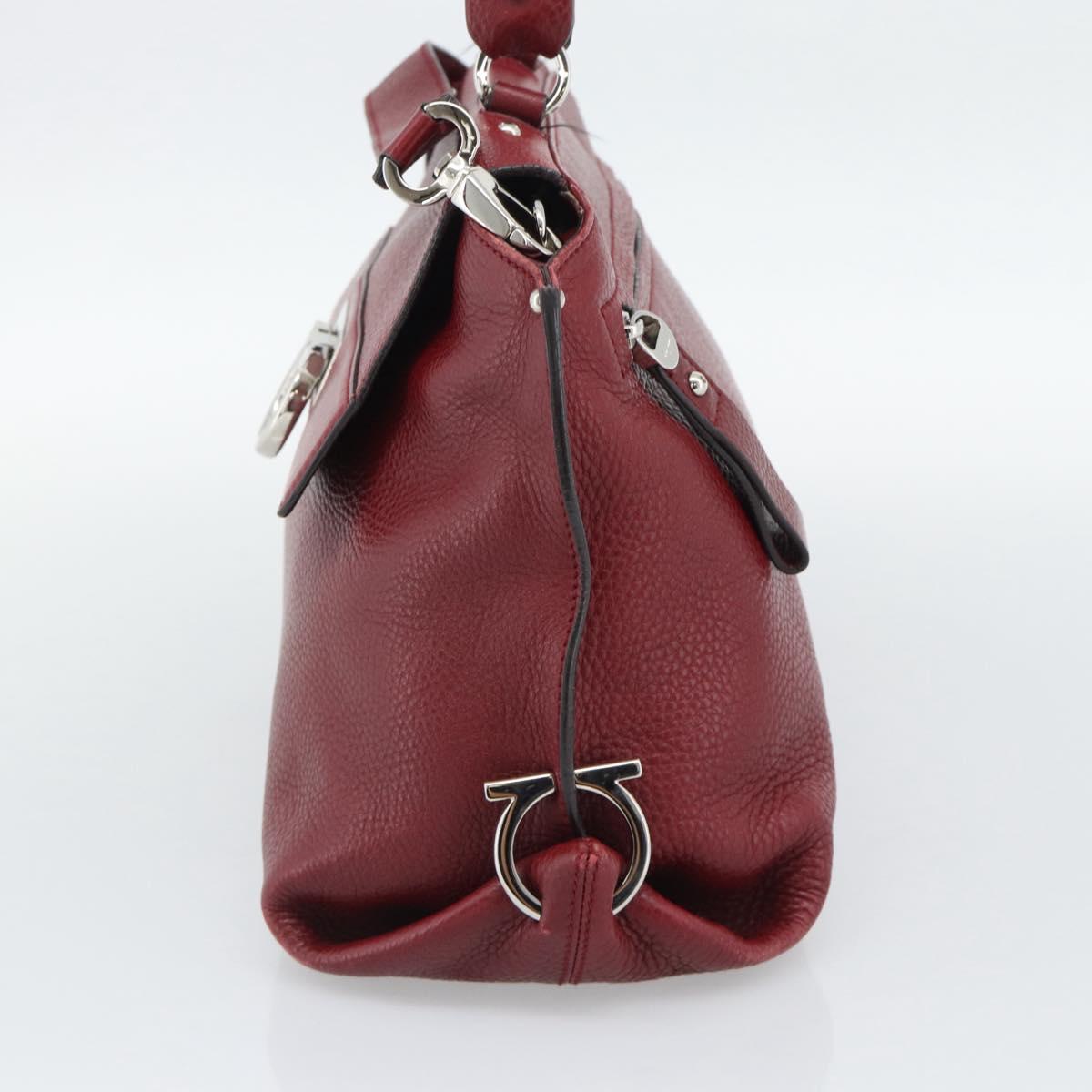 Salvatore Ferragamo Gancini Hand Bag Leather 2way Red Silver Auth gh2288A - Jerrillo image 5