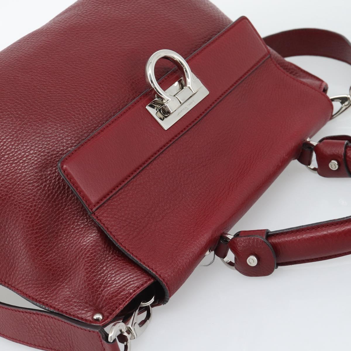 Salvatore Ferragamo Gancini Hand Bag Leather 2way Red Silver Auth gh2288A - Jerrillo image 6