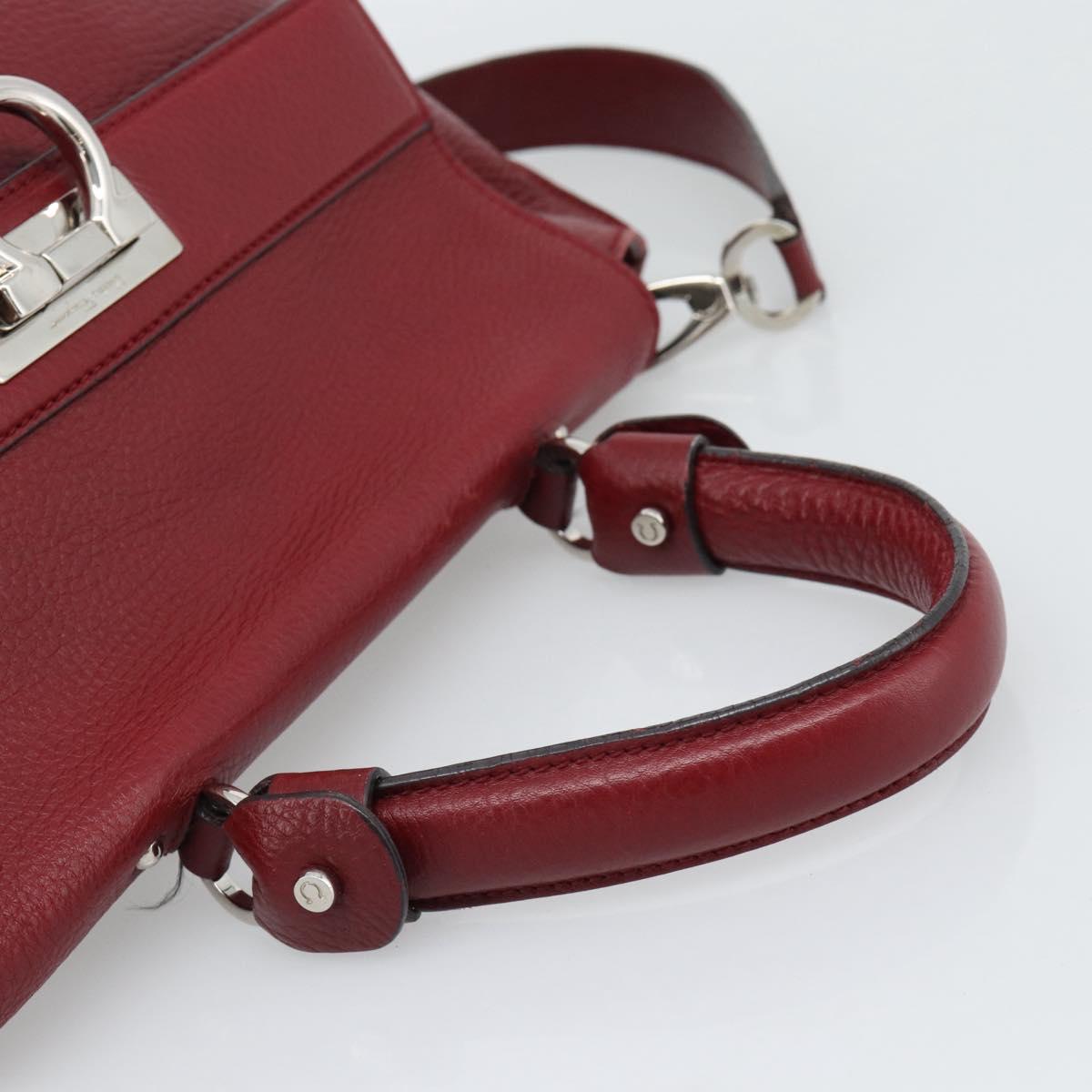 Salvatore Ferragamo Gancini Hand Bag Leather 2way Red Silver Auth gh2288A - Jerrillo image 7