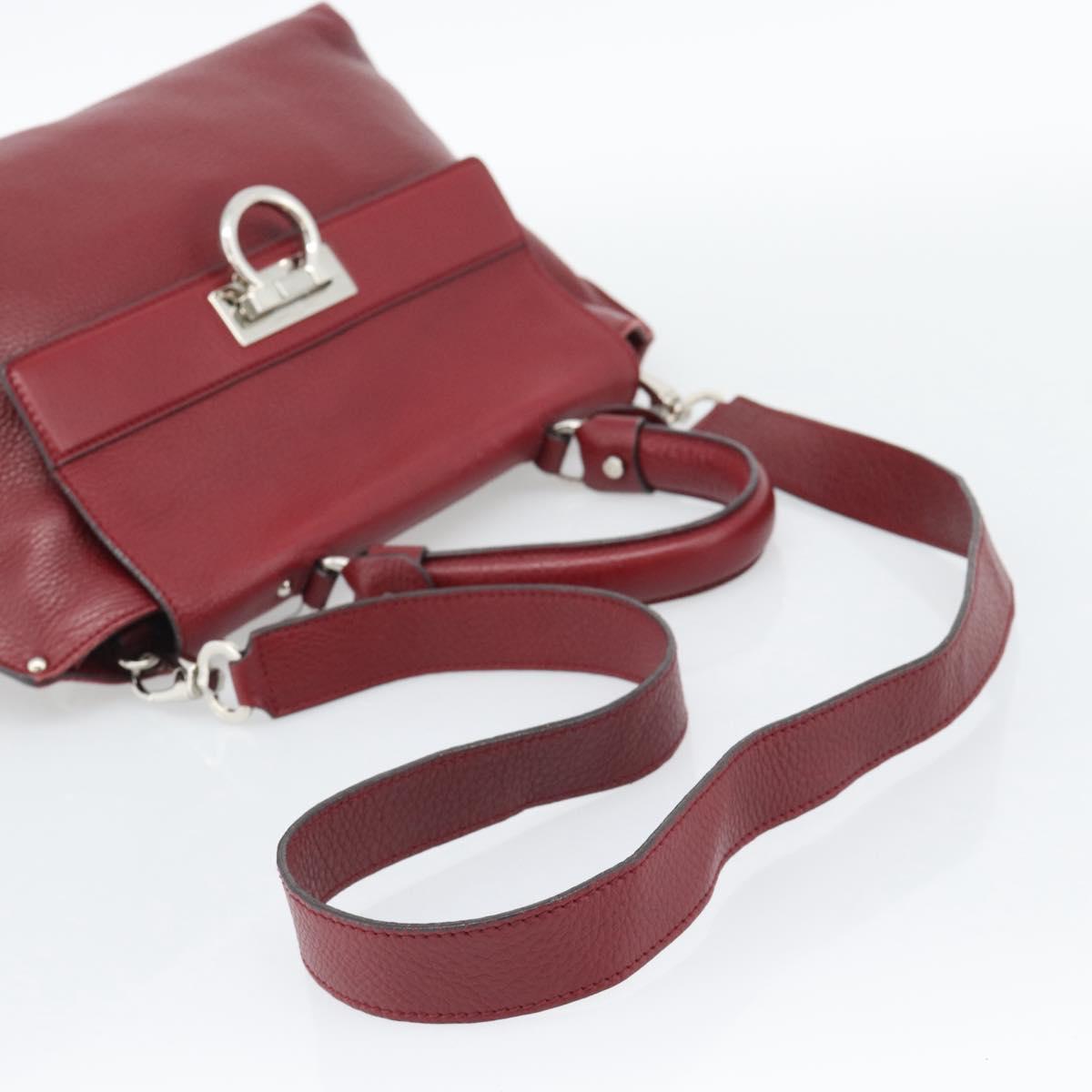 Salvatore Ferragamo Gancini Hand Bag Leather 2way Red Silver Auth gh2288A - Jerrillo image 9