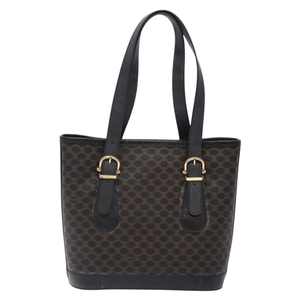 CELINE Macadam Canvas Tote Bag PVC Leather Black Gold Auth gh486 - Jerrillo image 2