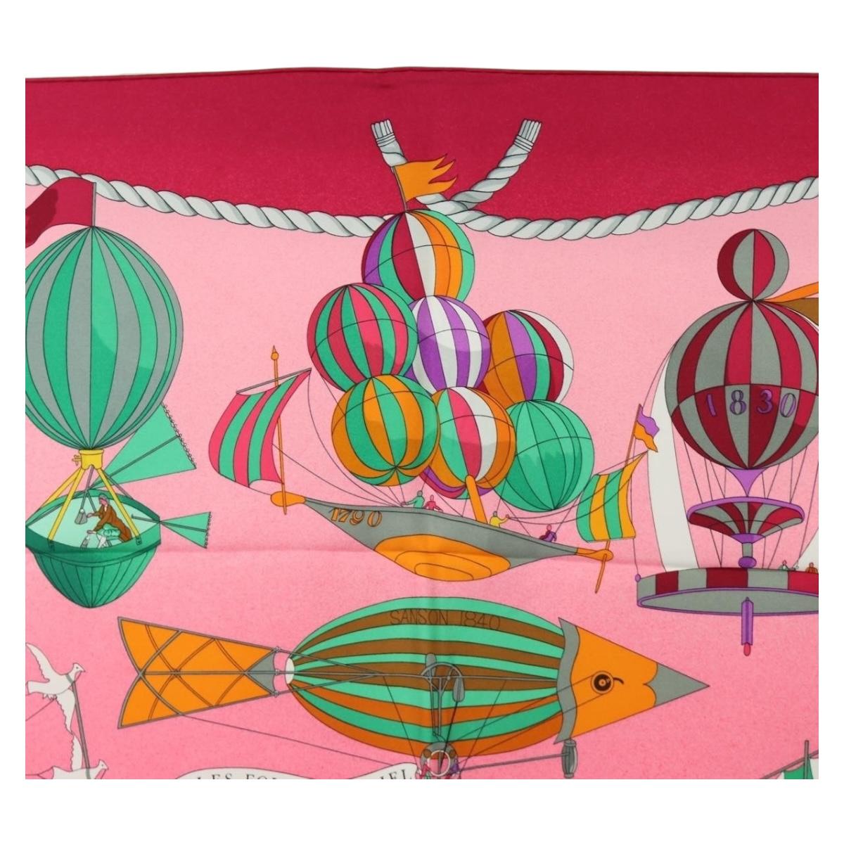 HERMES Carre 90 Scarf "LES FOLIES DU CIEL" Silk Pink Auth hk3927V - Jerrillo image 3
