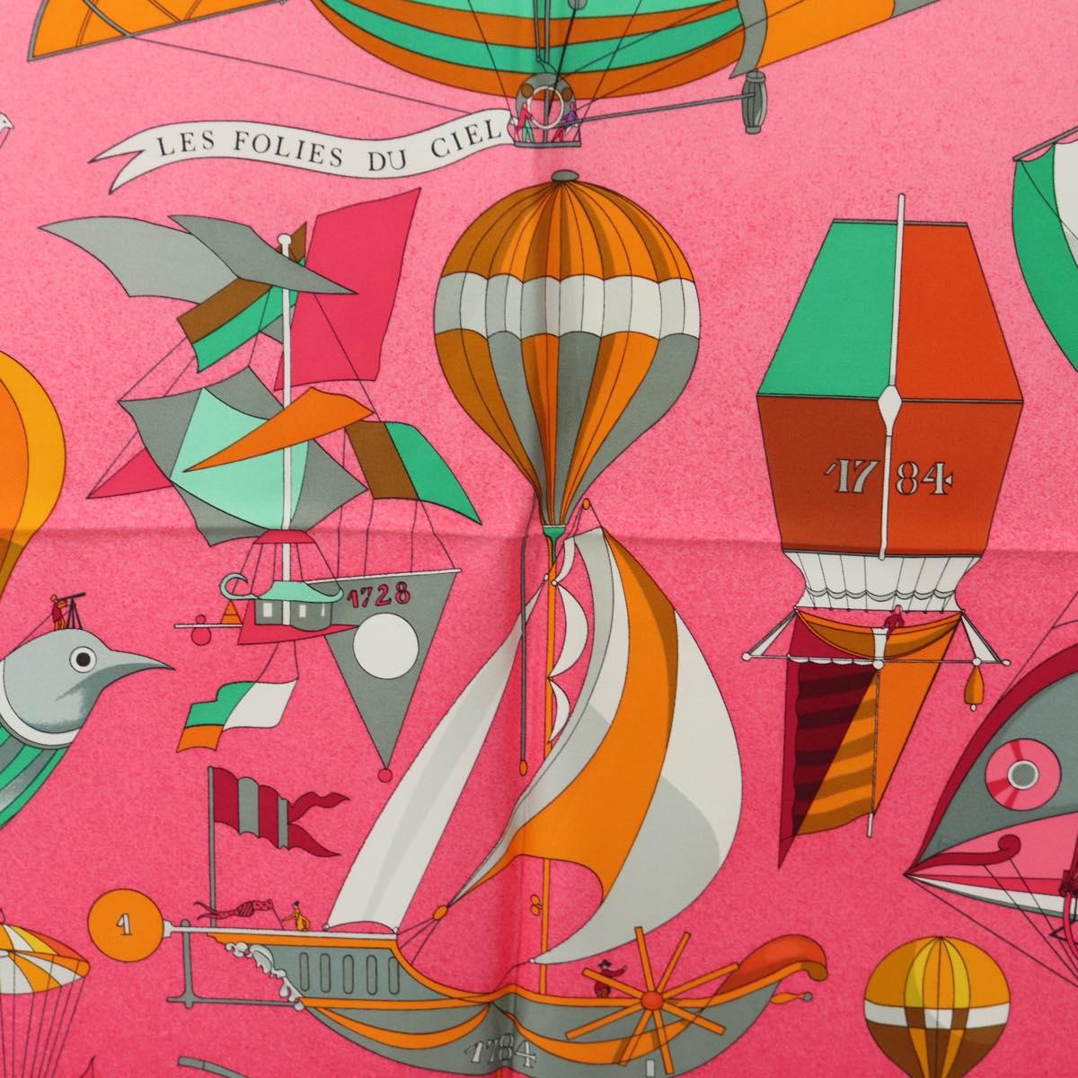 HERMES Carre 90 Scarf "LES FOLIES DU CIEL" Silk Pink Auth hk3927V - Jerrillo image 6