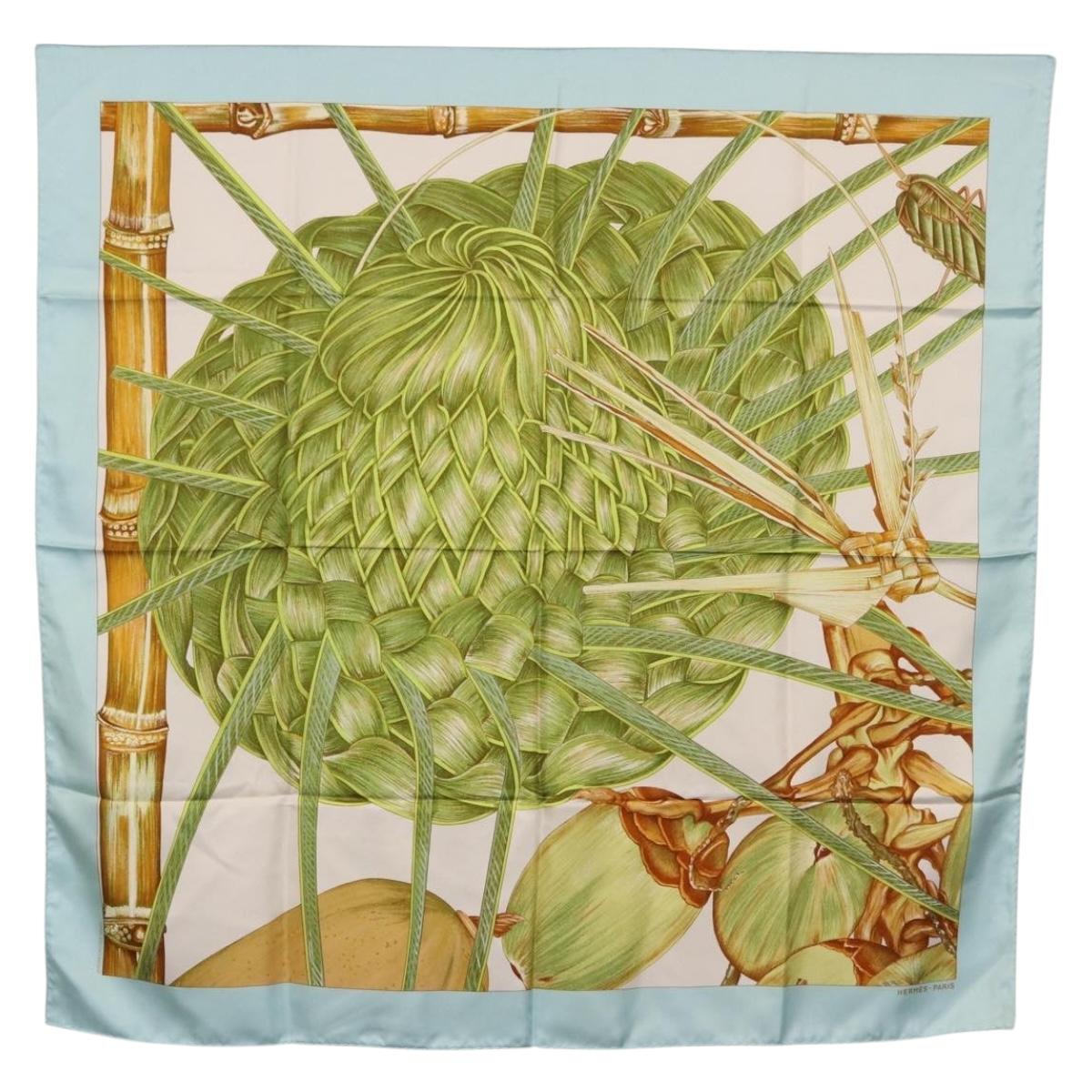 HERMES Carre 90 Scarf Jardin Creole Silk Light Blue Auth hk3978 - Jerrillo