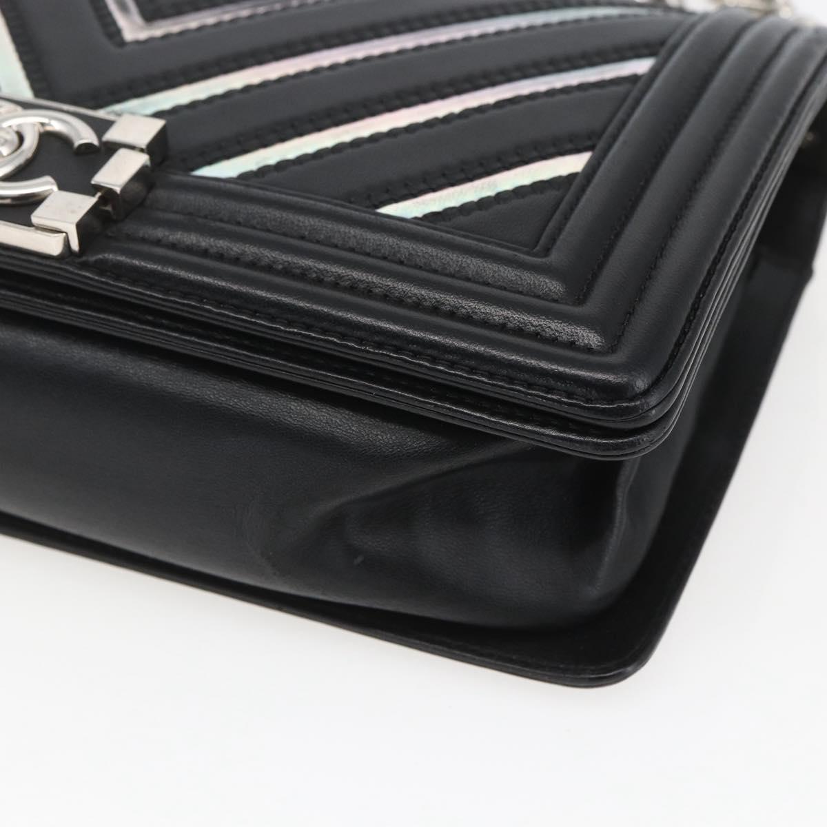 CHANEL Chain Boy Chanel V Stitch Bag Leather Black Silver CC Auth ka1417SAM - Jerrillo image 9