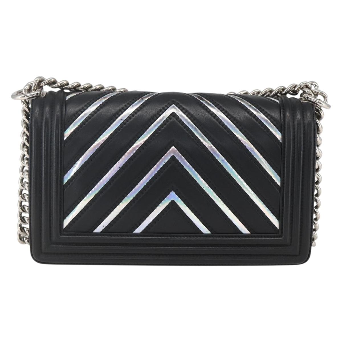 CHANEL Chain Boy Chanel V Stitch Bag Leather Black Silver CC Auth ka1417SAM - Jerrillo image 2