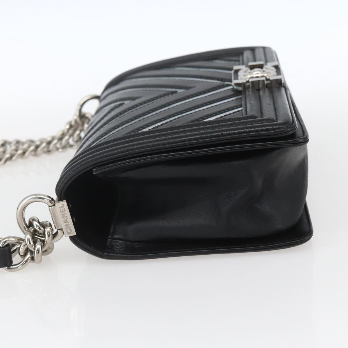 CHANEL Chain Boy Chanel V Stitch Bag Leather Black Silver CC Auth ka1417SAM - Jerrillo image 3