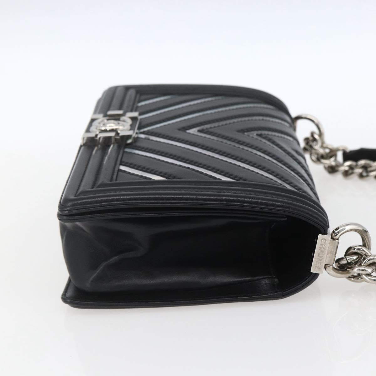 CHANEL Chain Boy Chanel V Stitch Bag Leather Black Silver CC Auth ka1417SAM - Jerrillo image 4