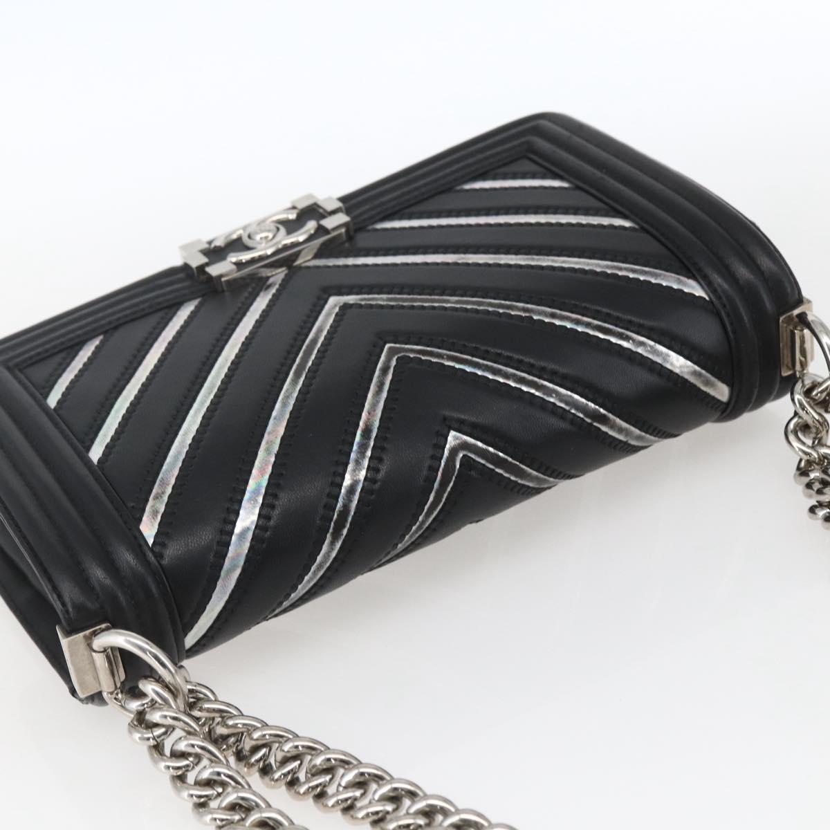 CHANEL Chain Boy Chanel V Stitch Bag Leather Black Silver CC Auth ka1417SAM - Jerrillo image 6