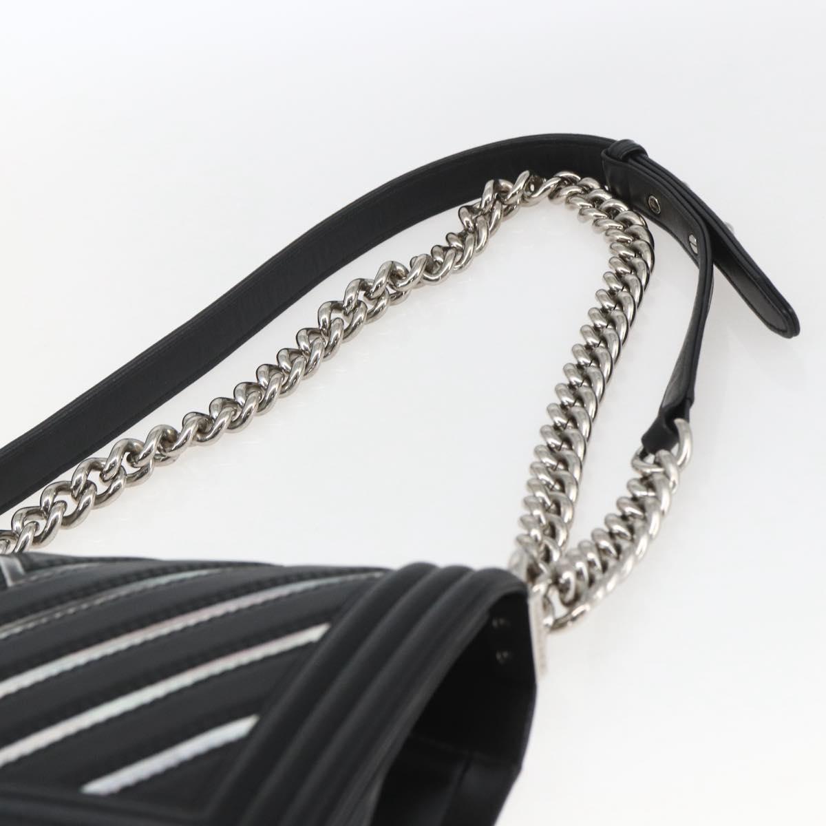 CHANEL Chain Boy Chanel V Stitch Bag Leather Black Silver CC Auth ka1417SAM - Jerrillo image 8