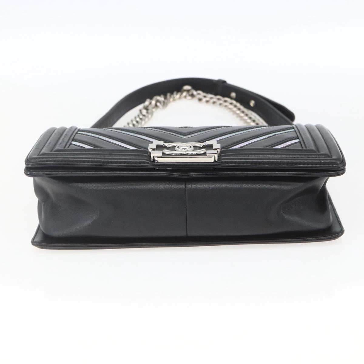 CHANEL Chain Boy Chanel V Stitch Bag Leather Black Silver CC Auth ka1417SAM - Jerrillo image 5