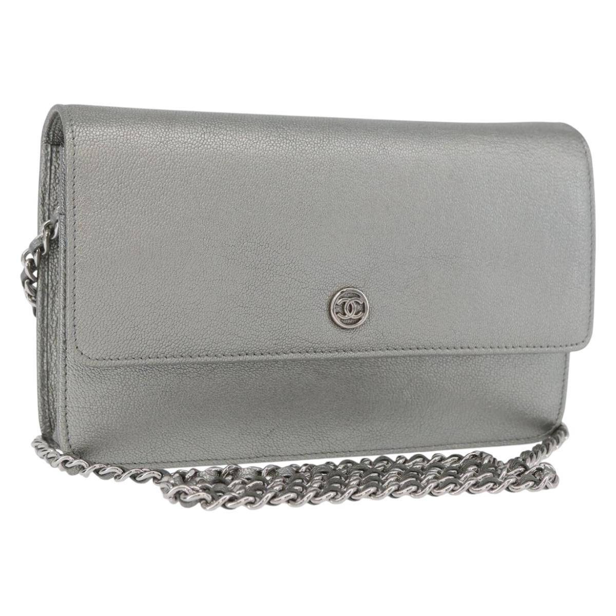 CHANEL Chain Wallet Shoulder Bag Leather Silver CC Auth ka3340SAV - Jerrillo