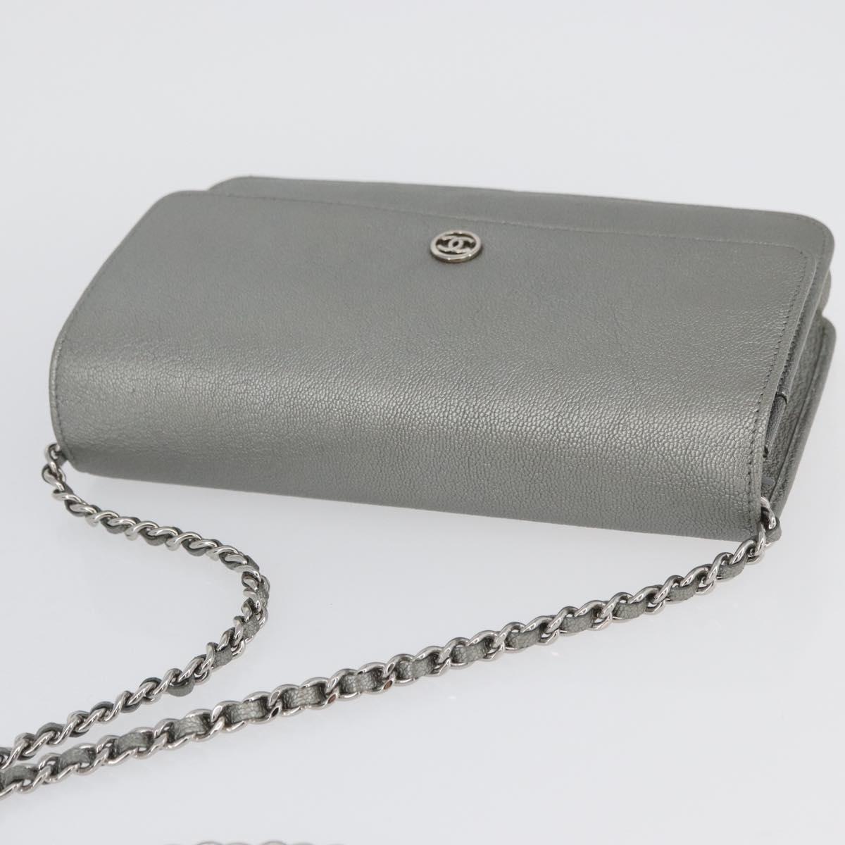 CHANEL Chain Wallet Shoulder Bag Leather Silver CC Auth ka3340SAV - Jerrillo image 6
