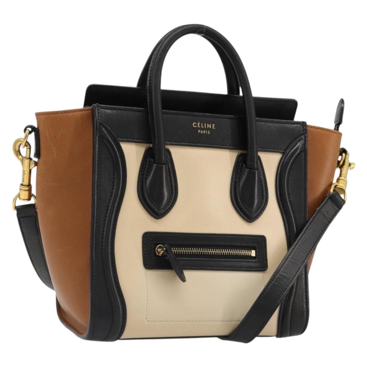 CELINE Luggage Nano Micro Mini Hand Bag Leather 2way Beige Gold Auth ka4812V - Jerrillo