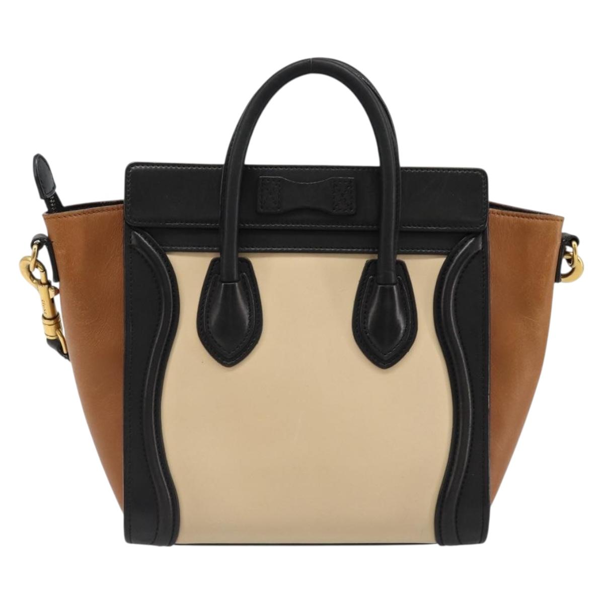 CELINE Luggage Nano Micro Mini Hand Bag Leather 2way Beige Gold Auth ka4812V - Jerrillo image 2